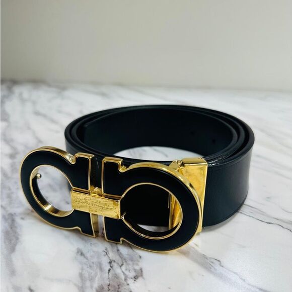 Salvatore Ferragamo Black and Gold Belt - Picture 1 of 6